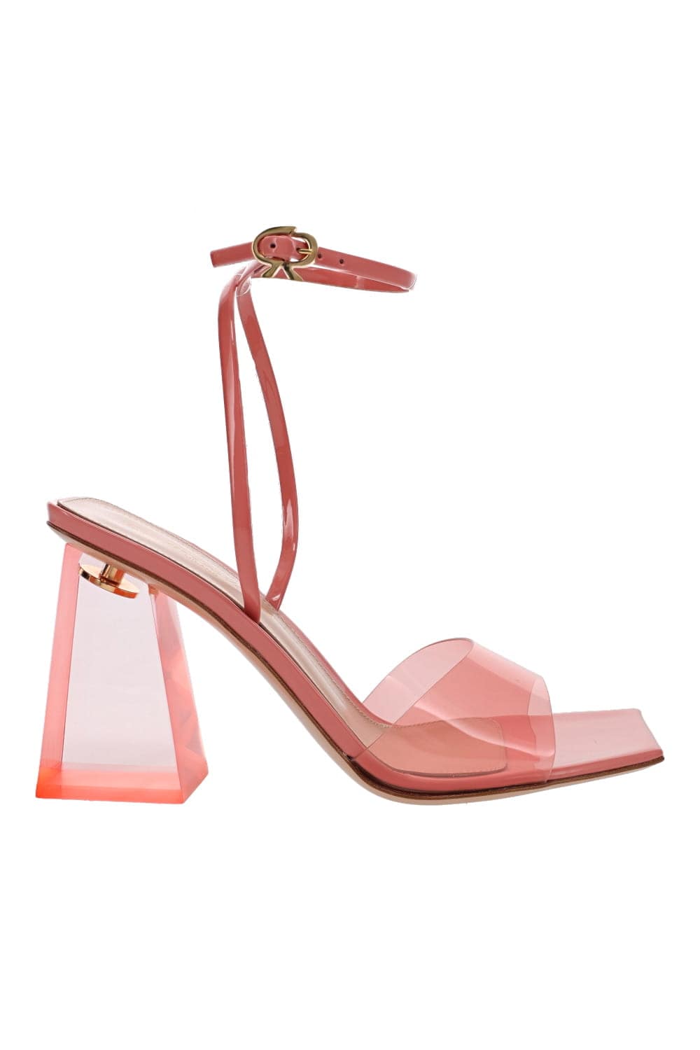 Camellia Transparent Heel Ankle Strap Sandals