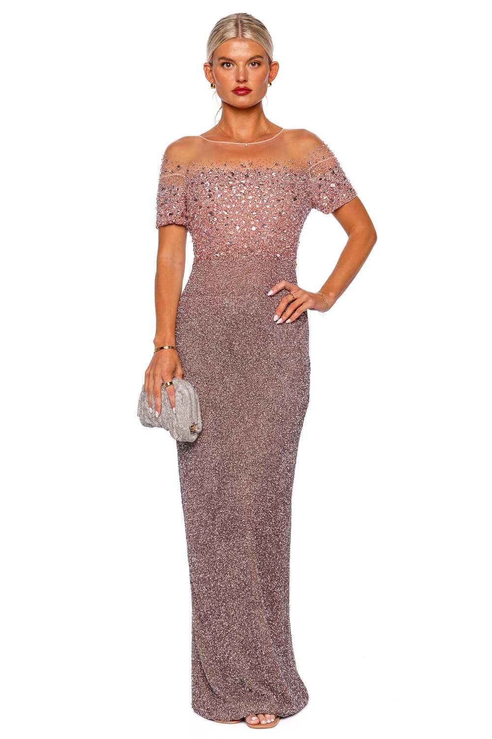 Pamela Roland Ombre Sequin Crystal Gown