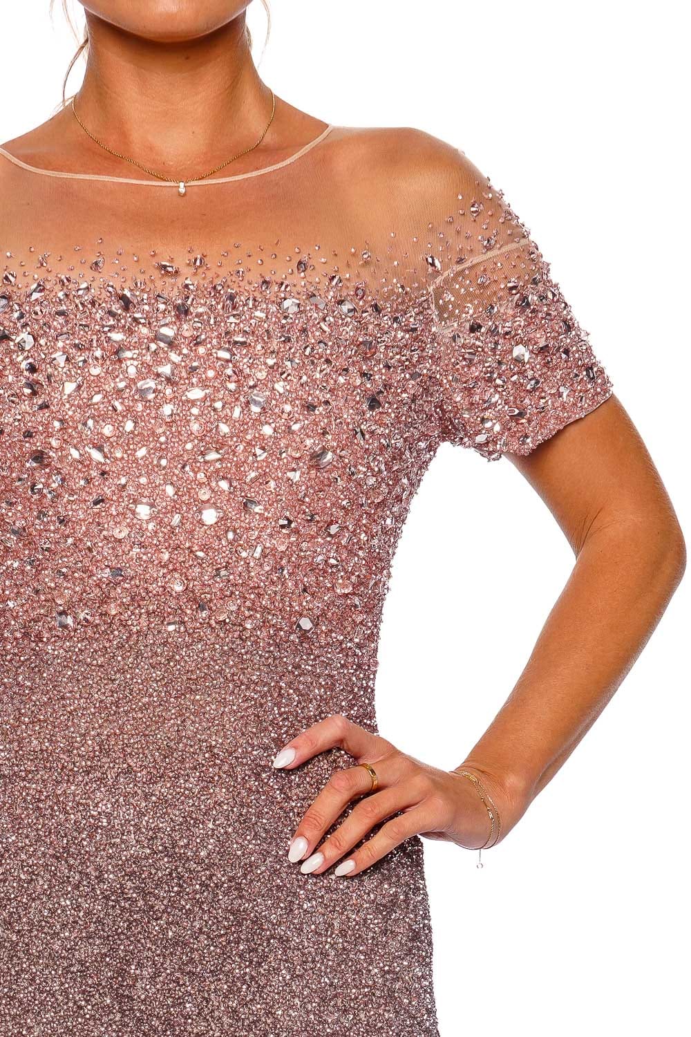 Pamela Roland Ombre Sequin Crystal Gown