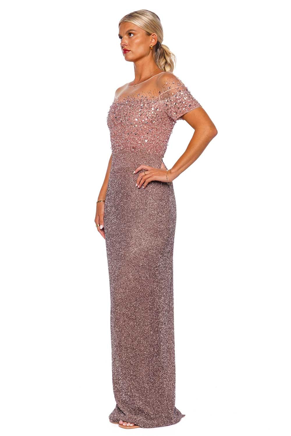 Pamela Roland Ombre Sequin Crystal Gown