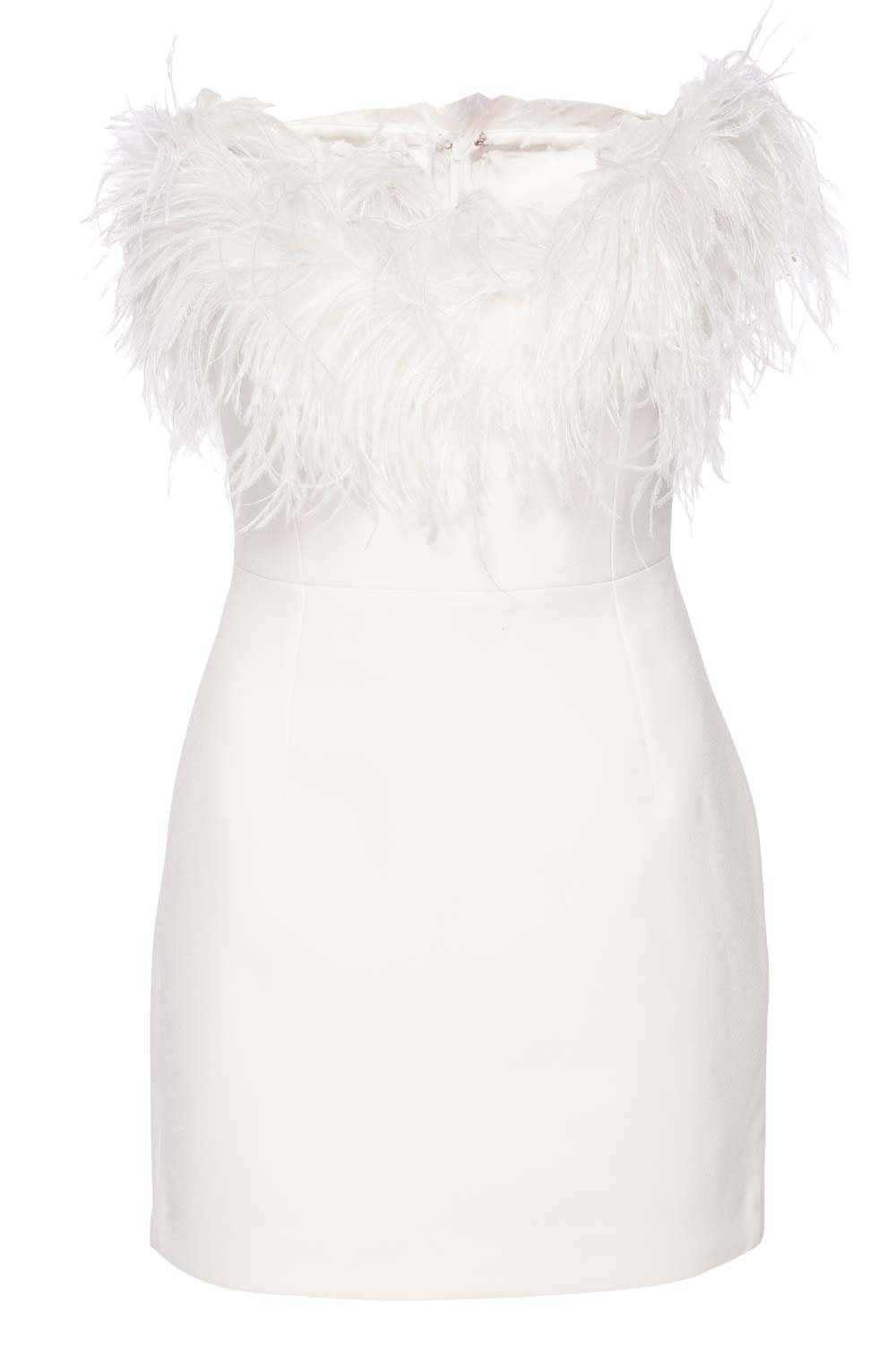 The New Arrivals by Ilkyaz Ozel Cynthia White Feathered Strapless Mini Dress