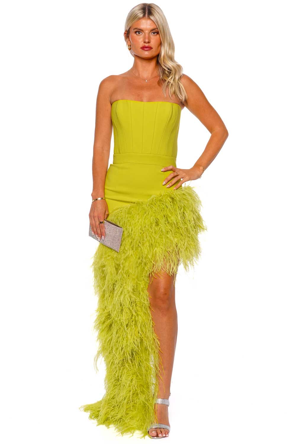 The New Arrivals by Ilkyaz Ozel Giselle Strapless Asymmetric Feathered Mini Dress