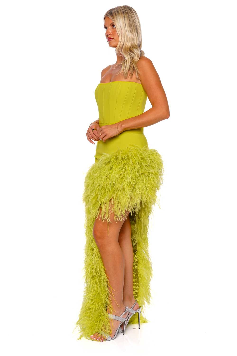The New Arrivals by Ilkyaz Ozel Giselle Strapless Asymmetric Feathered Mini Dress