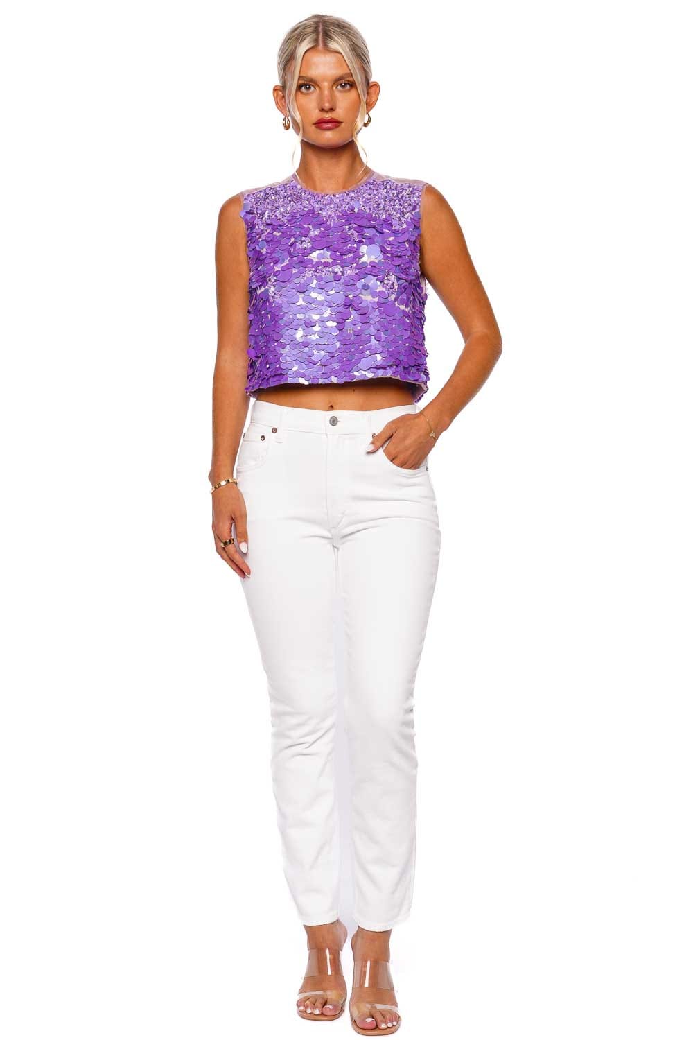 Aje. Celeste Sequin Shell Top LILAC