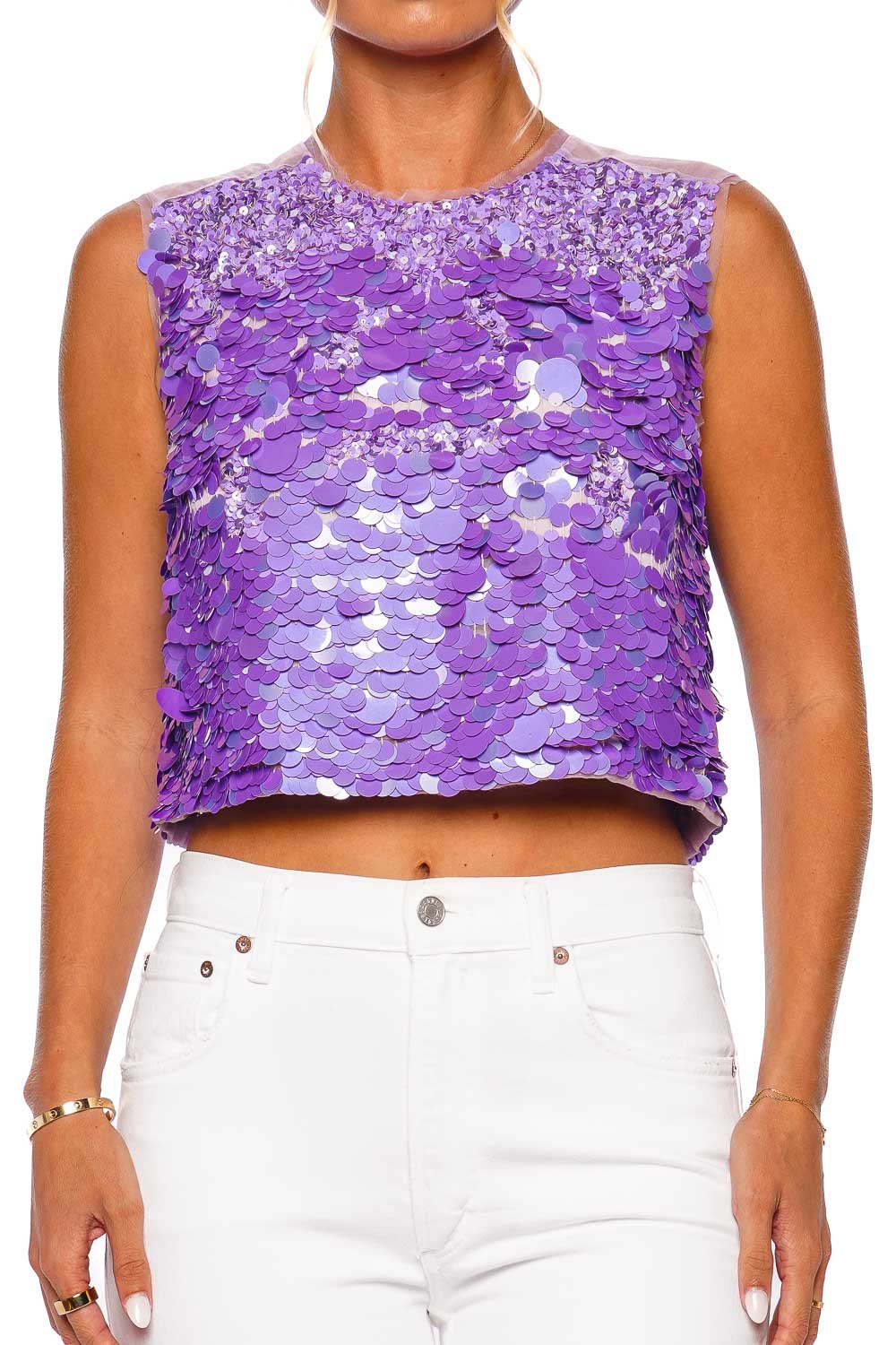 Aje. Celeste Sequin Shell Top LILAC