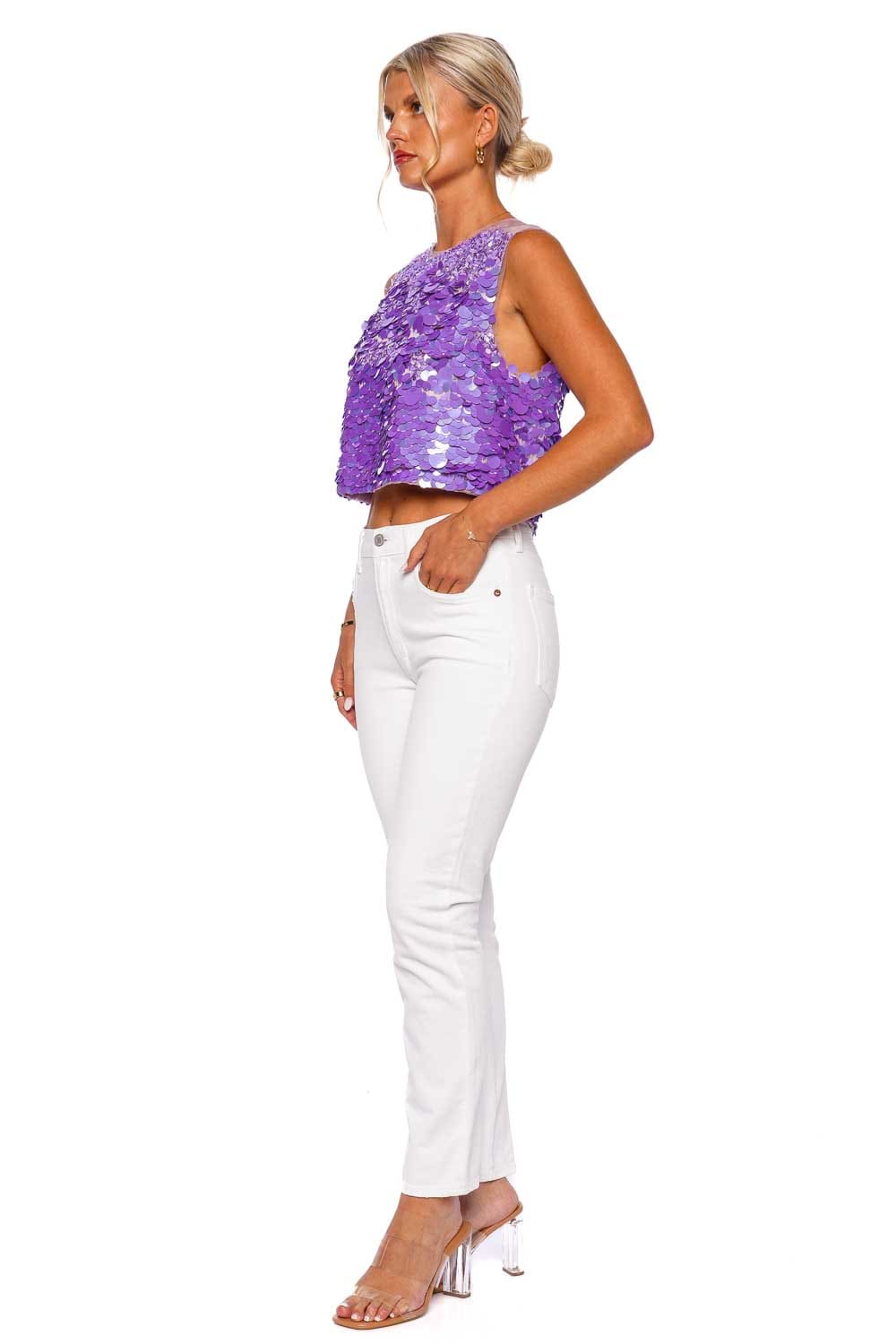 Aje. Celeste Sequin Shell Top LILAC