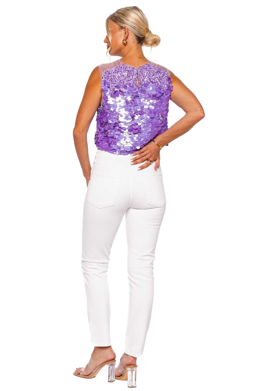 Aje. Celeste Sequin Shell Top LILAC