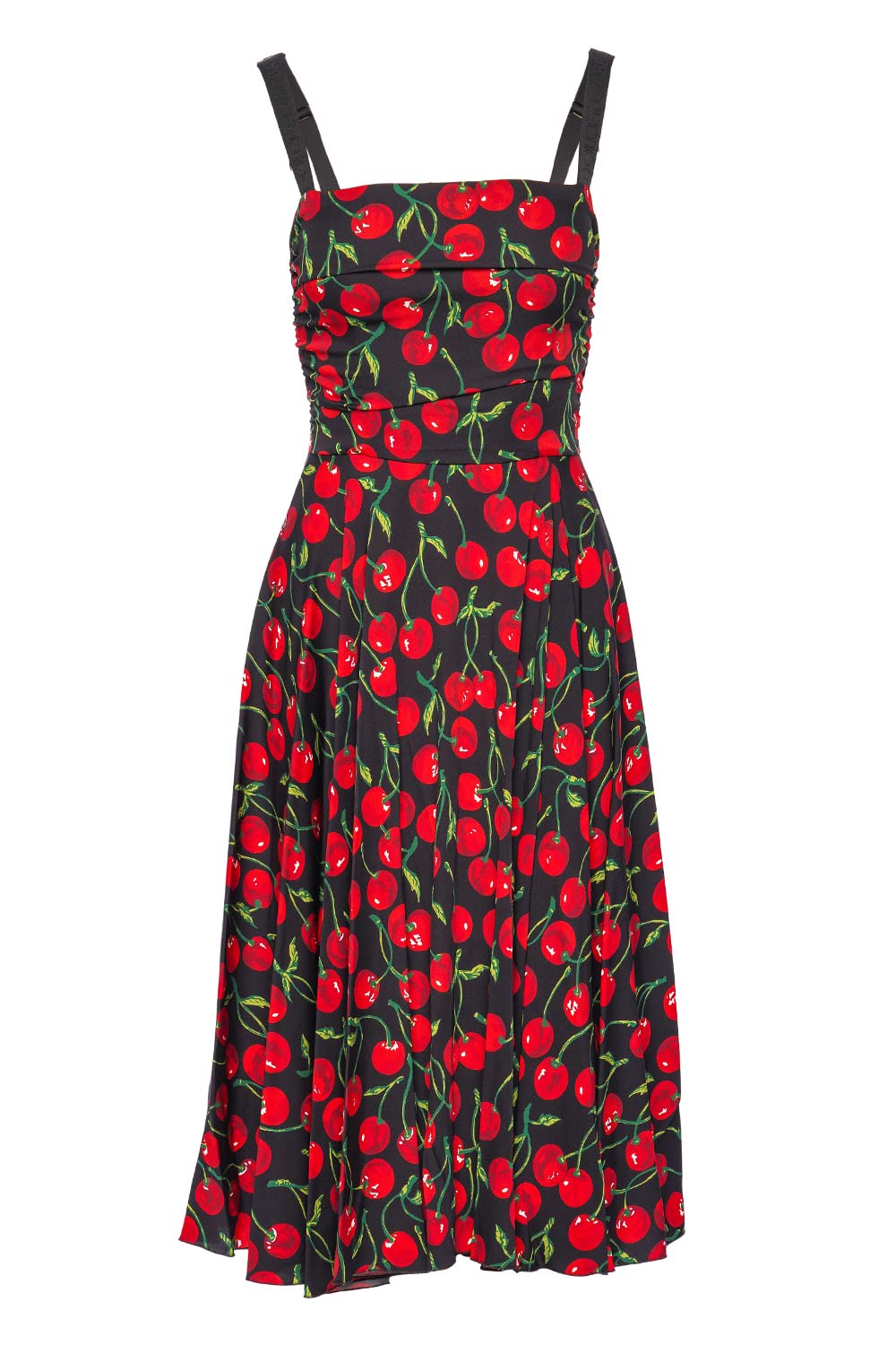 Dolce & Gabbana Cherry Charmeuse Ruched Midi Dress