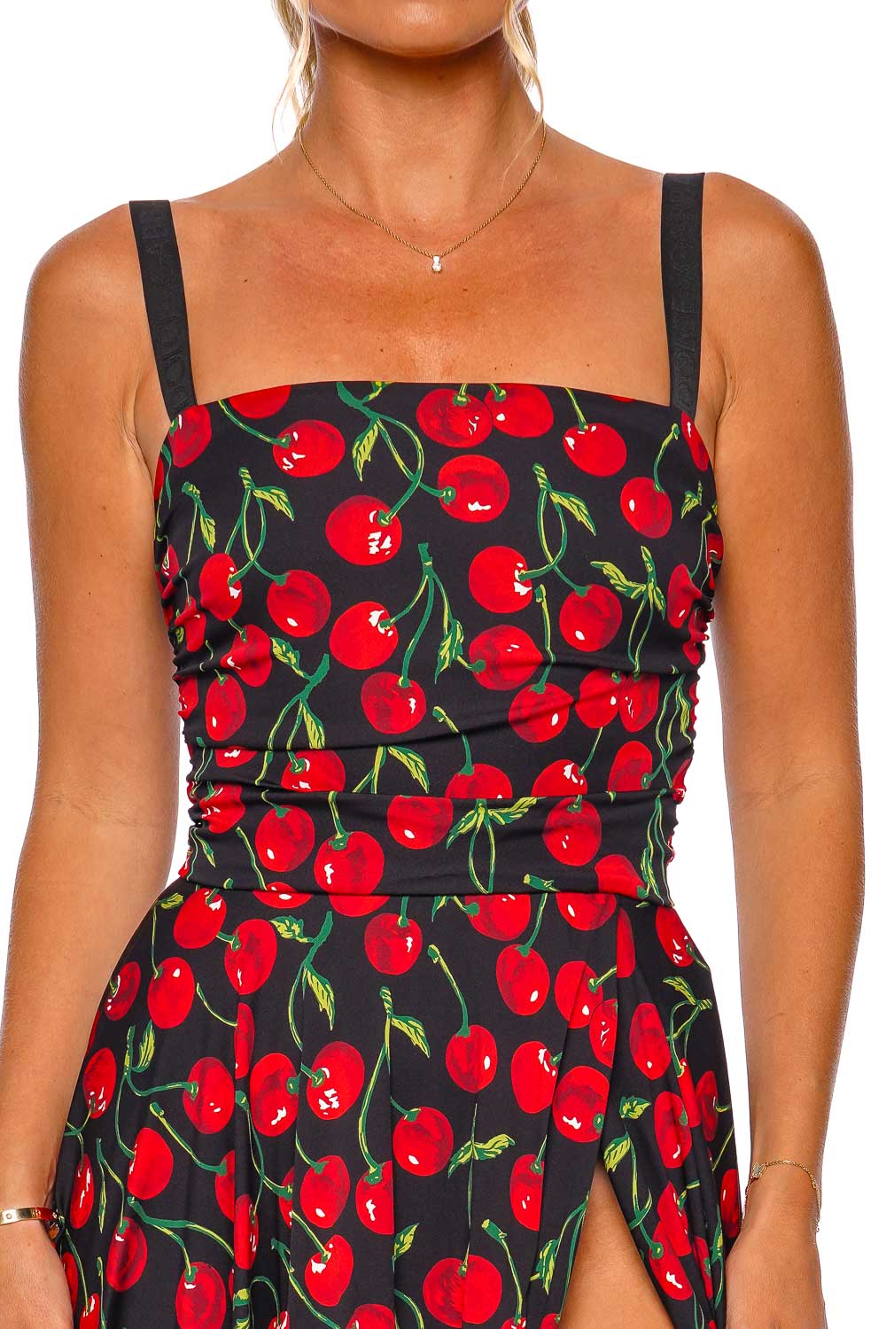Dolce & Gabbana Cherry Charmeuse Ruched Midi Dress
