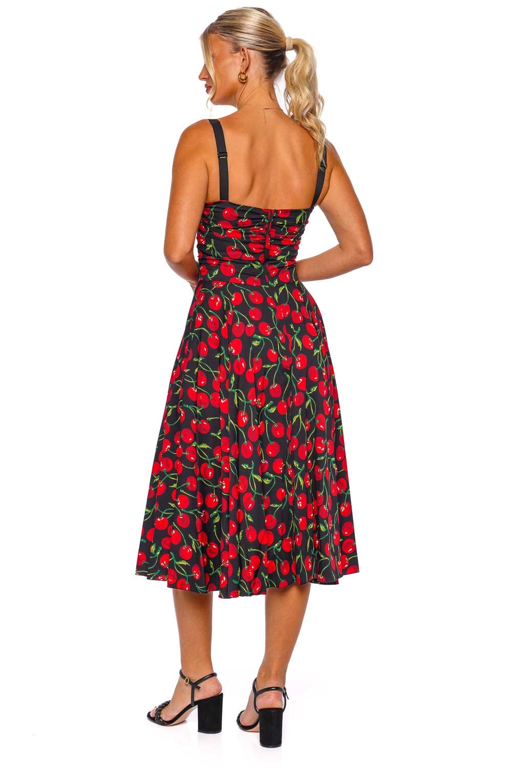 Dolce & Gabbana Cherry Charmeuse Ruched Midi Dress