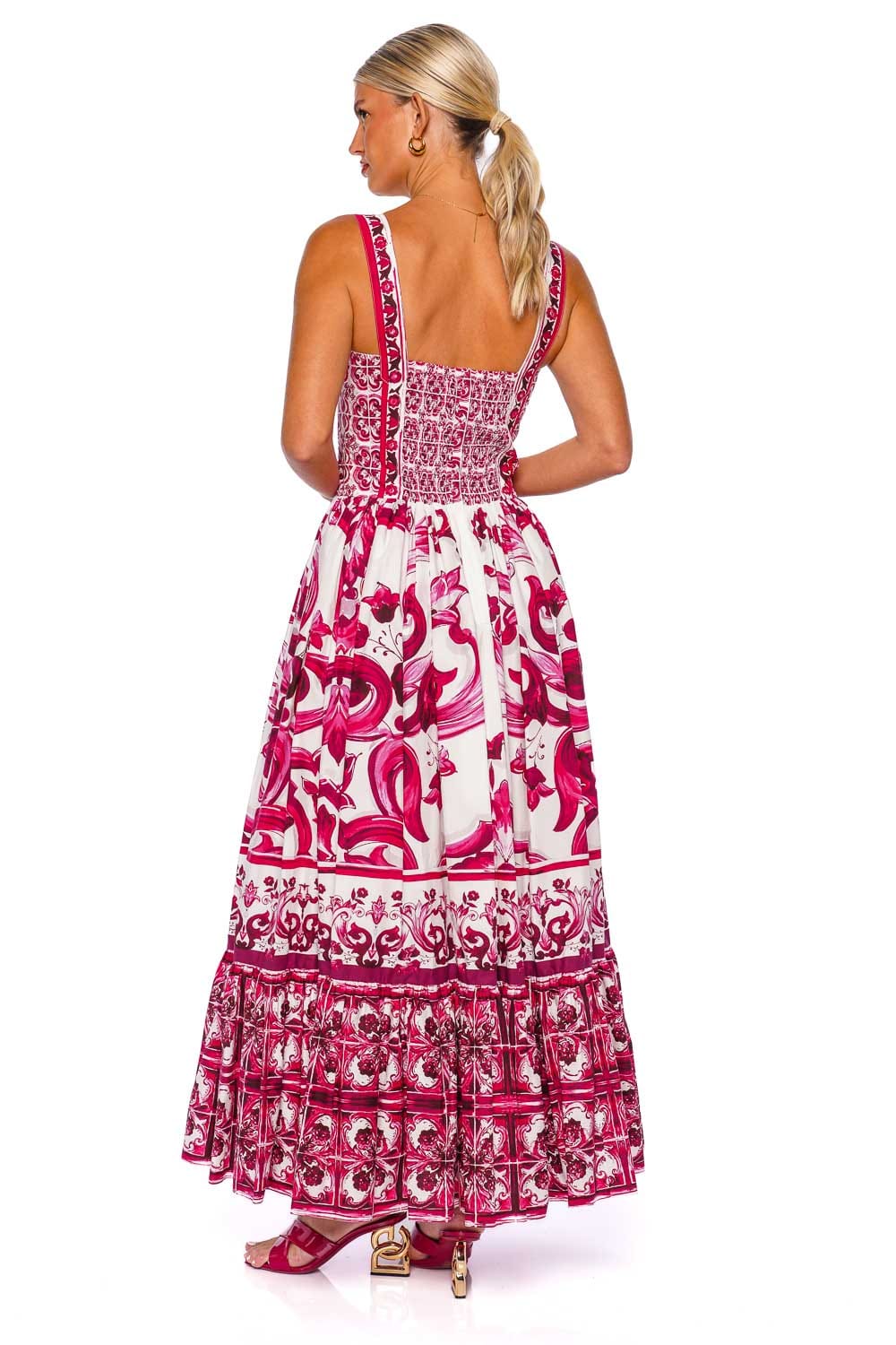 Dolce & Gabbana Tris Maioliche Bustier Fuchsia Maxi Dress