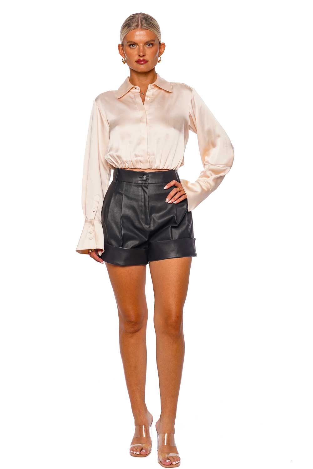 SIMKHAI Blythe Blush Cropped Button Down Top