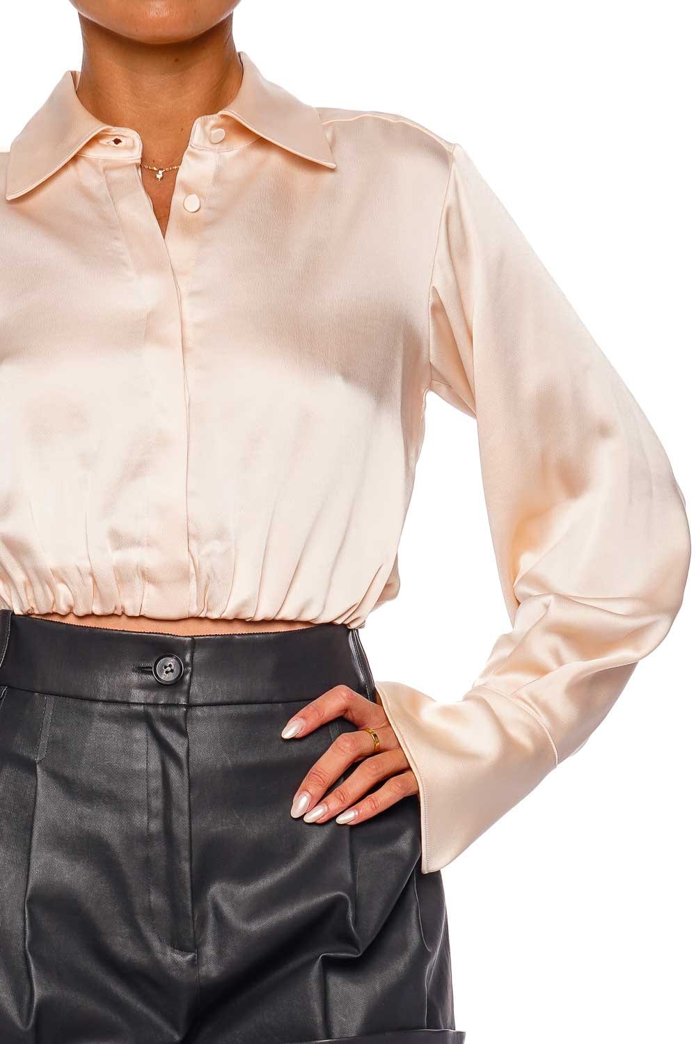 SIMKHAI Blythe Blush Cropped Button Down Top