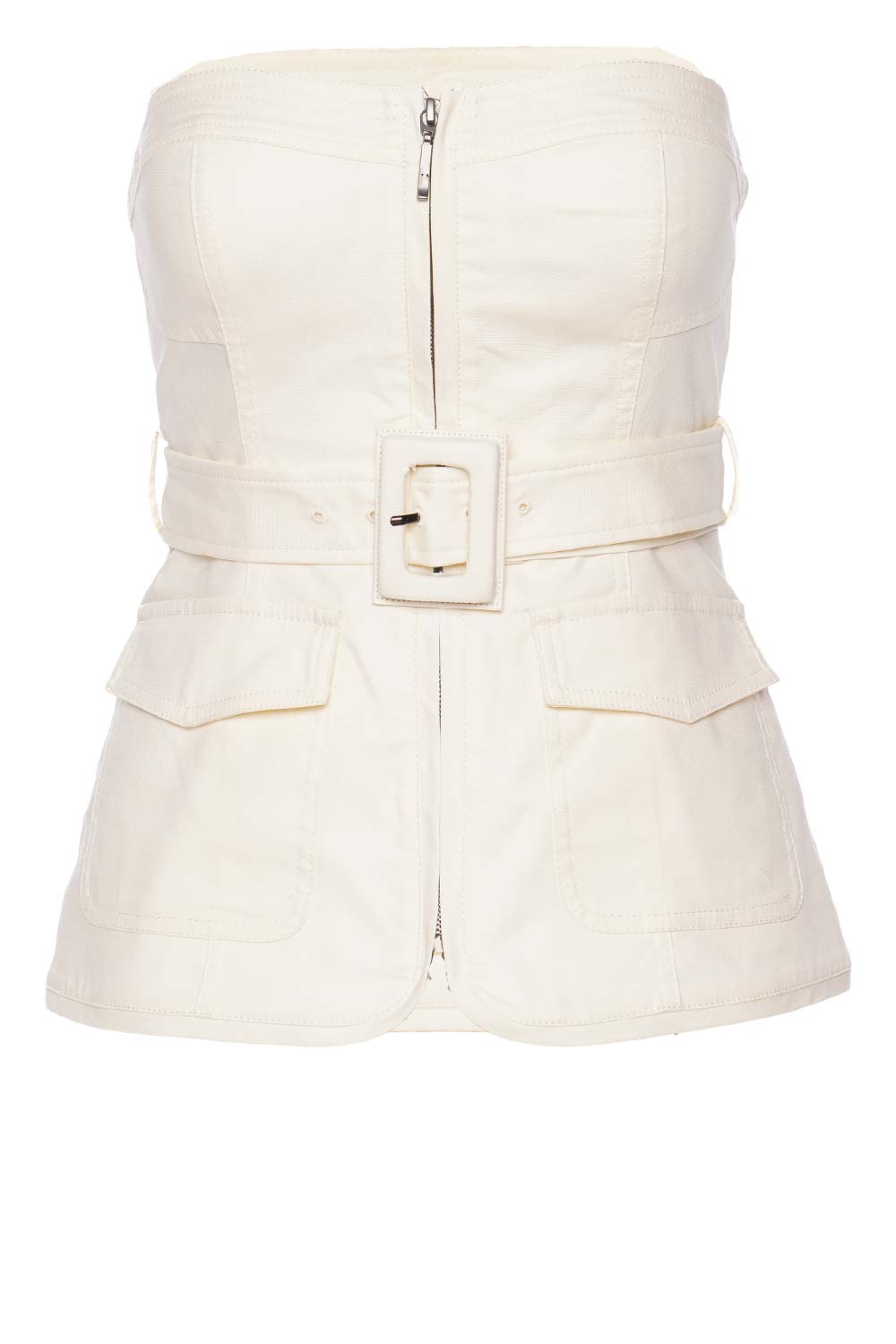 SIMKHAI Elettra Strapless Twill Belted Bustier Top