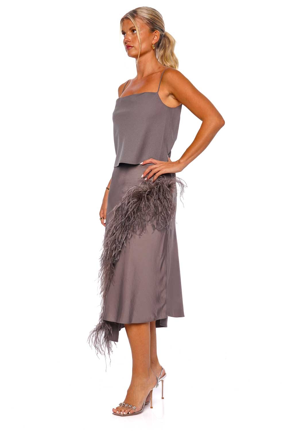LAPOINTE Steel Pebble Crepe Bias Cami