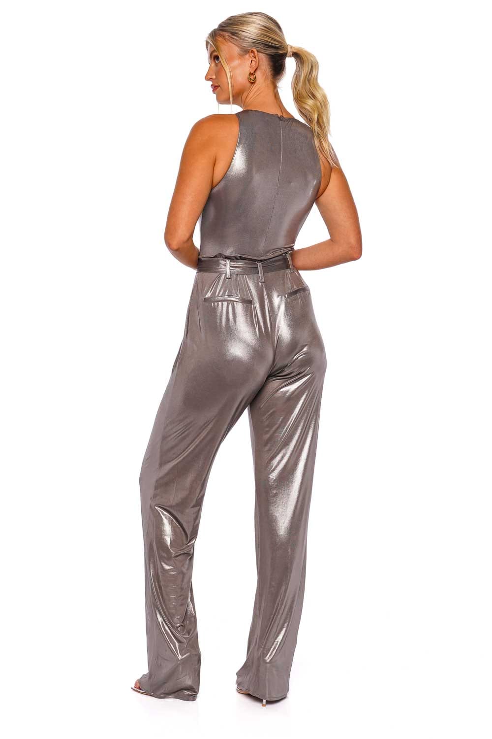 LAPOINTE Coated Jersey High Waisted Belted Pant R3237012ONI Steel