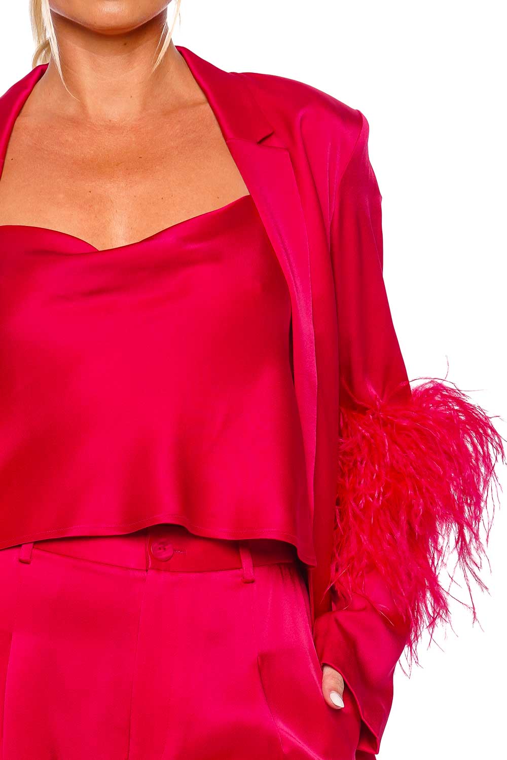 LAPOINTE Doubleface Satin Single Breasted Blazer W Ostrich R3234024AJA Cerise