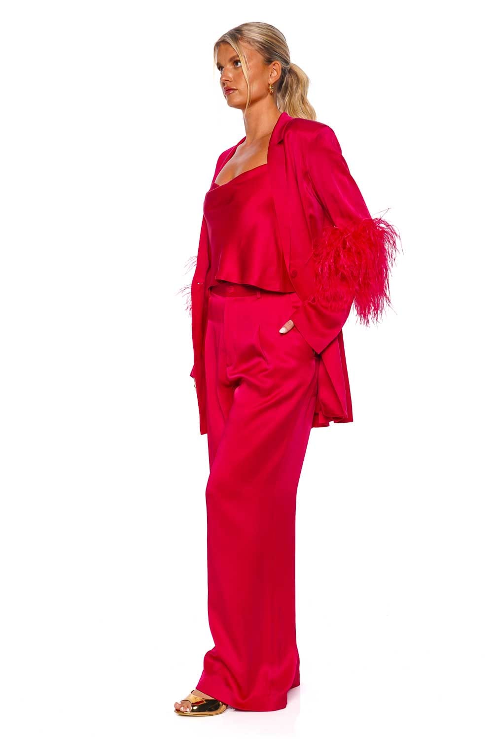 LAPOINTE Doubleface Satin Single Breasted Blazer W Ostrich R3234024AJA Cerise