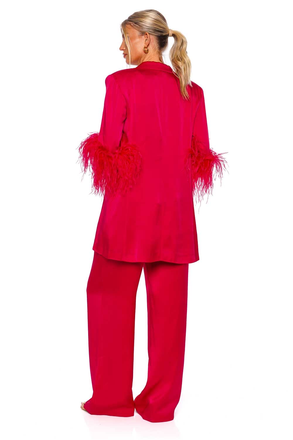 LAPOINTE Doubleface Satin Single Breasted Blazer W Ostrich R3234024AJA Cerise