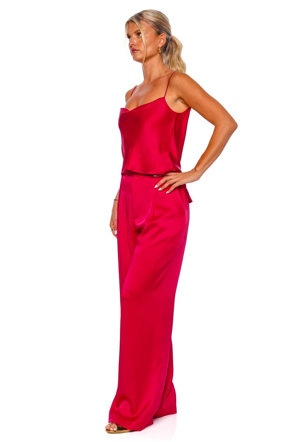 LAPOINTE Doubleface Satin Relaxed Pleated Pant R3237088OJA Cerise