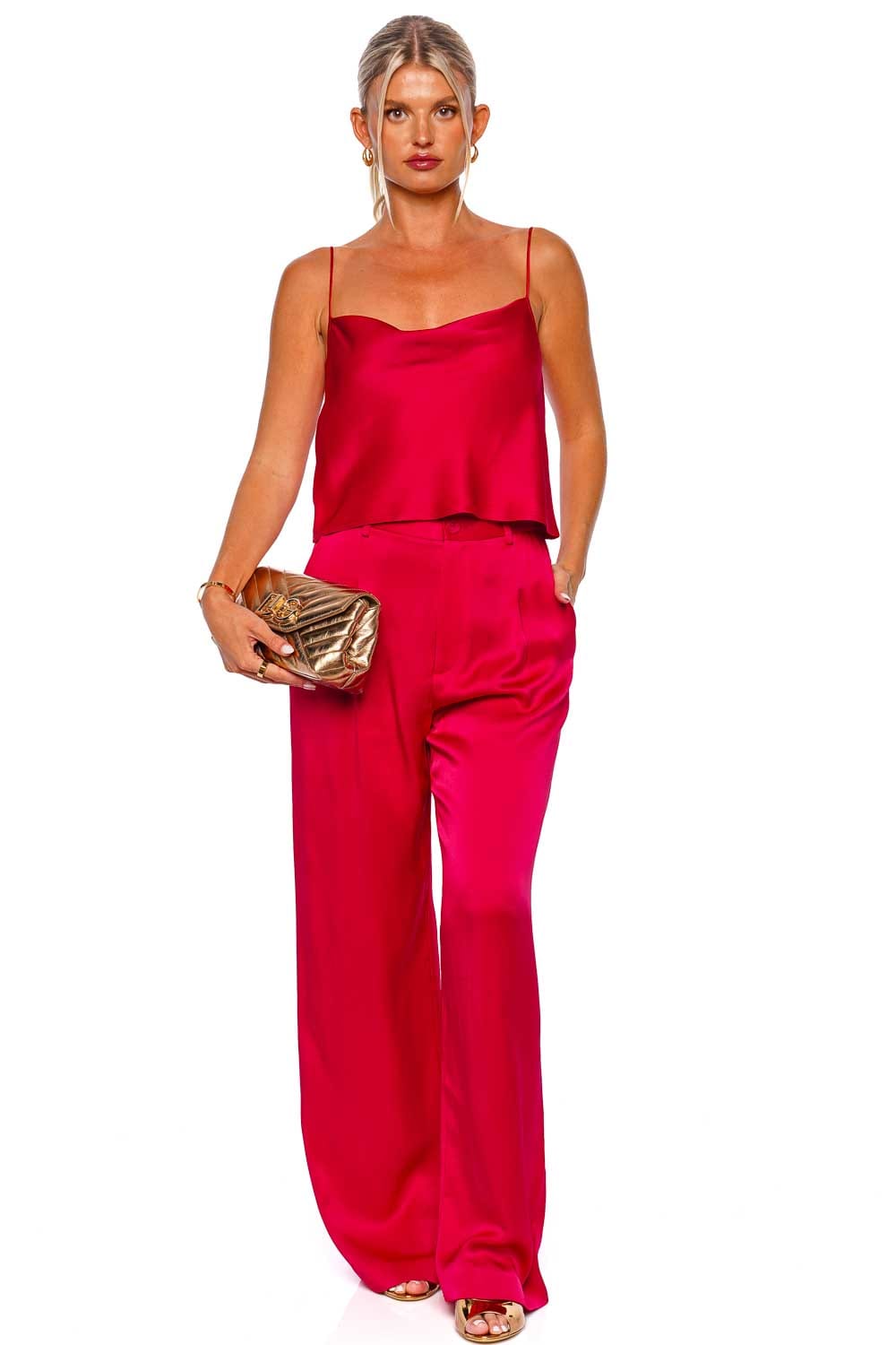 LAPOINTE Doubleface Satin Relaxed Pleated Pant R3237088OJA Cerise
