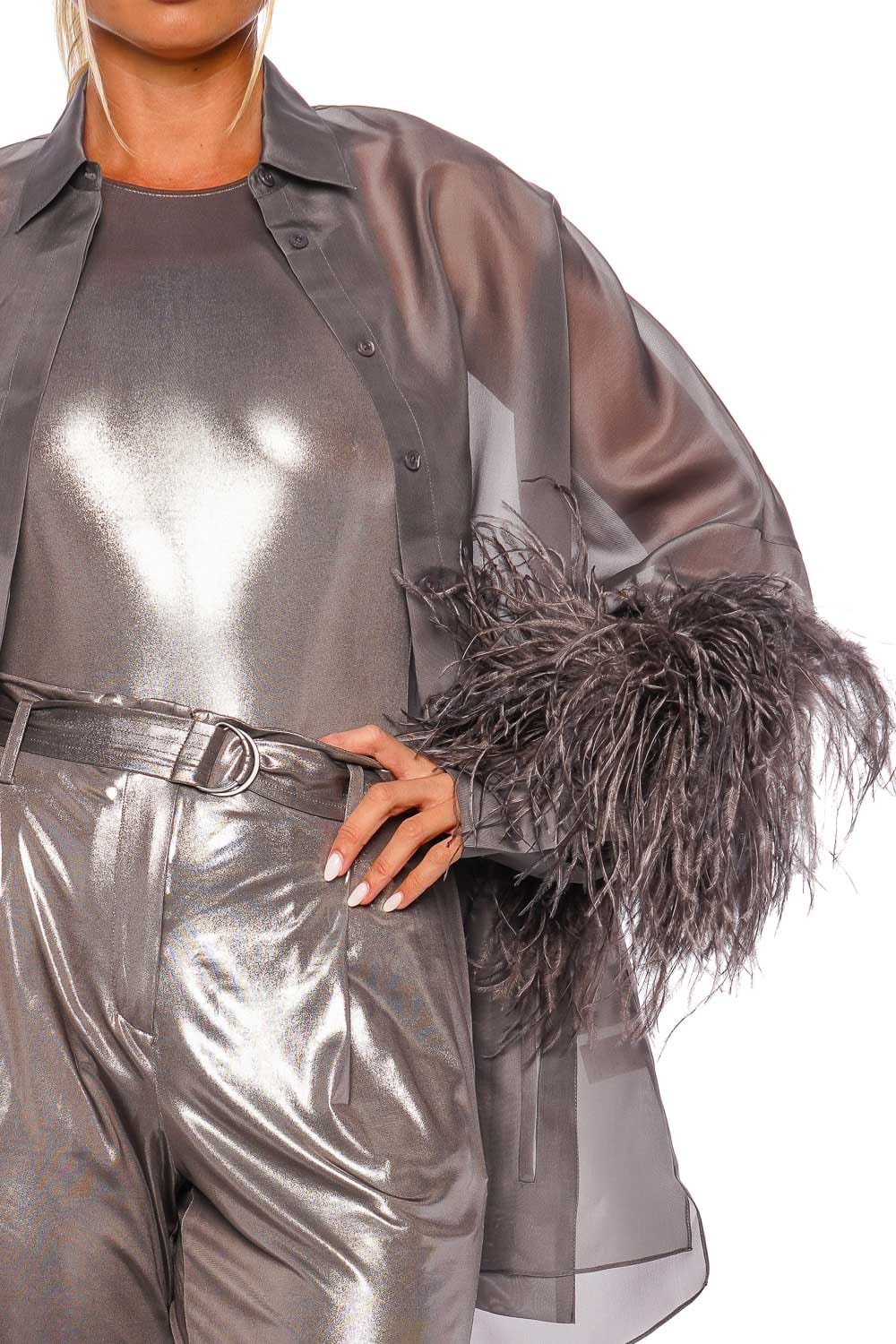 LAPOINTE Organza Oversized Shirt W Ostrich R3232196AGC Steel