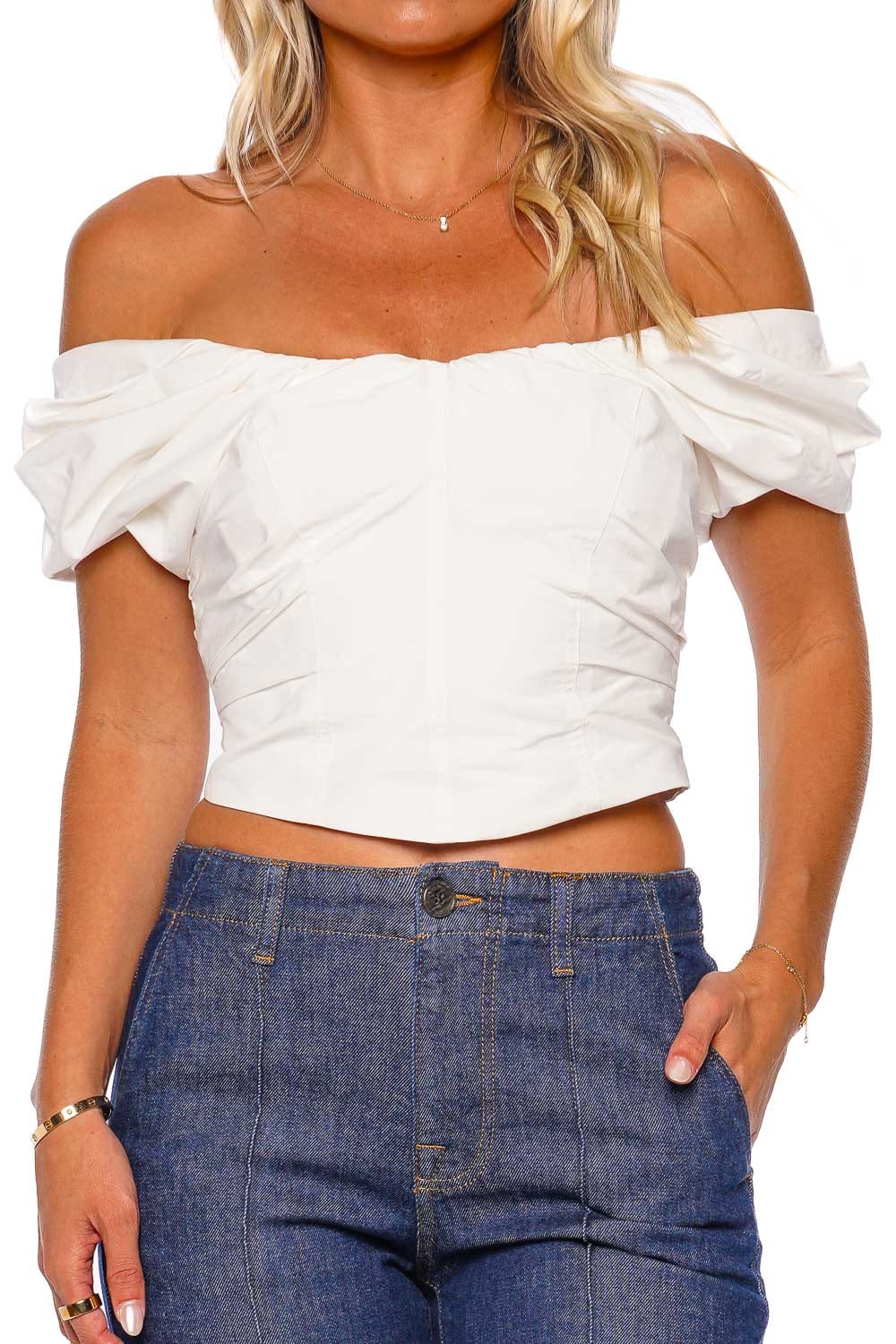 A.L.C. Nora White Off Shoulder Bustier Top