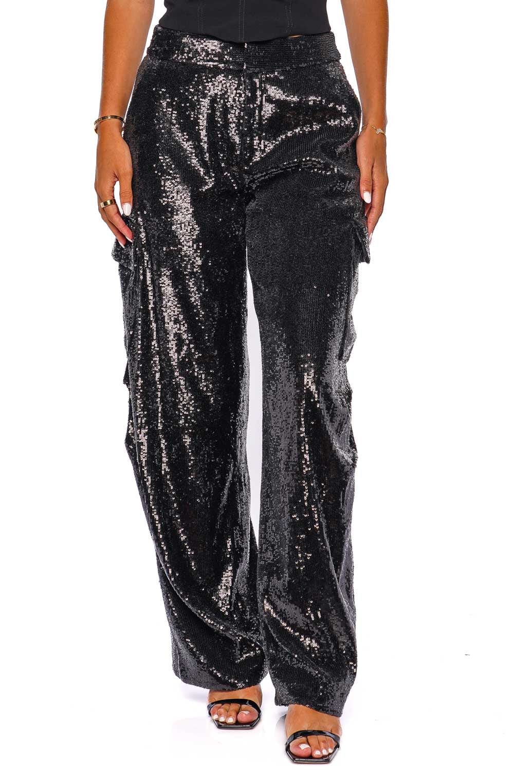 A.L.C. Megan Black Sequined Cargo Pants