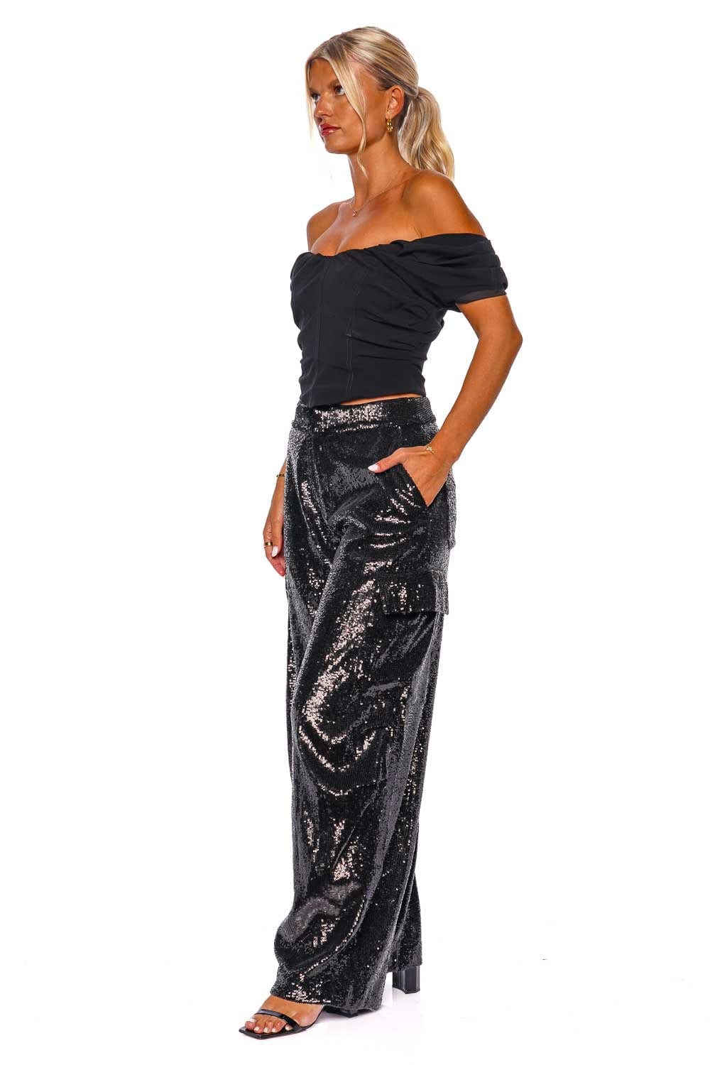 A.L.C. Megan Black Sequined Cargo Pants