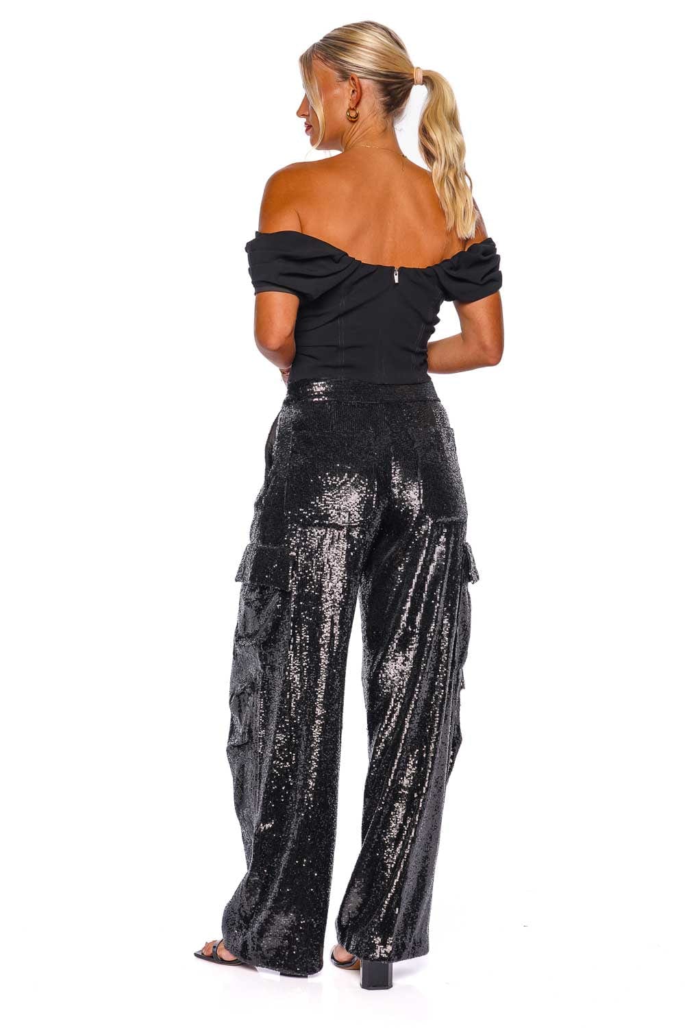 A.L.C. Megan Black Sequined Cargo Pants