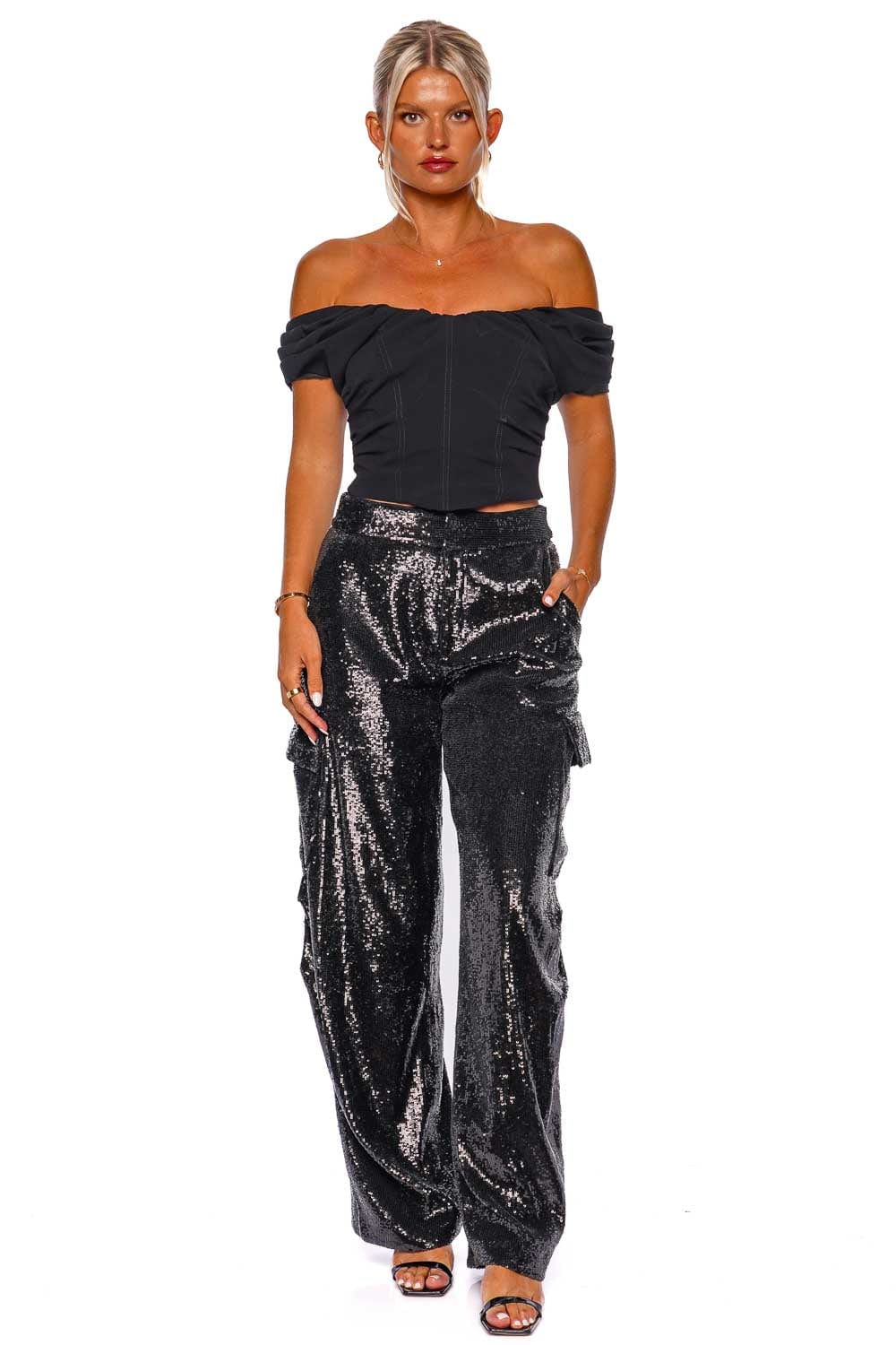 A.L.C. Megan Black Sequined Cargo Pants