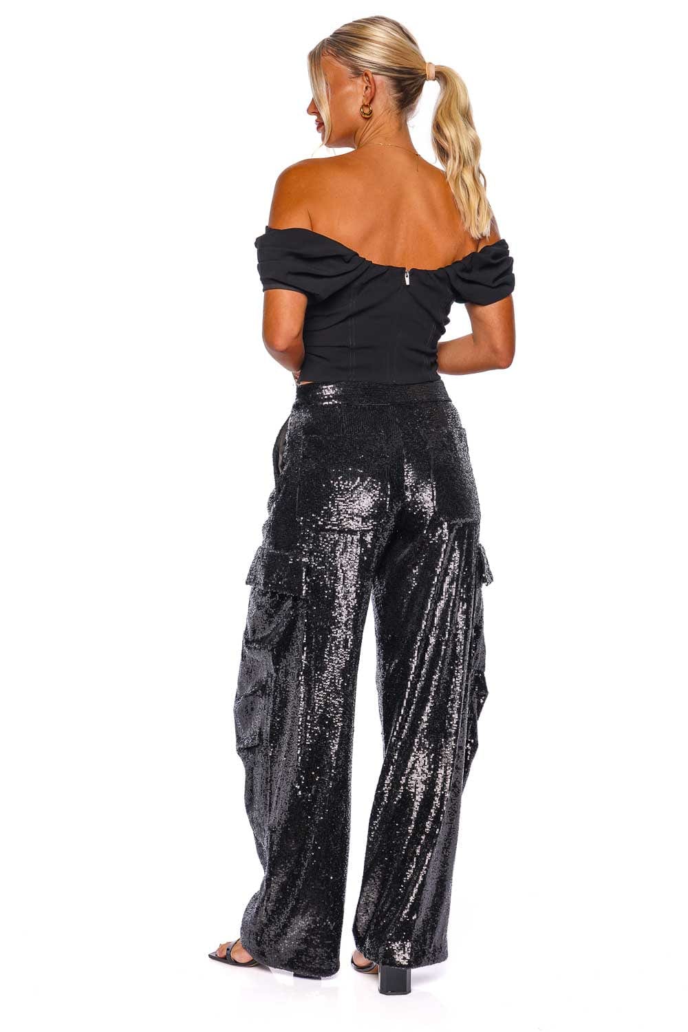 A.L.C. Nora Black Puff Sleeve Crop Top