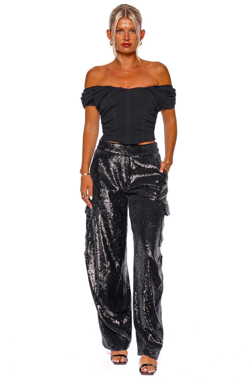 A.L.C. Nora Black Puff Sleeve Crop Top