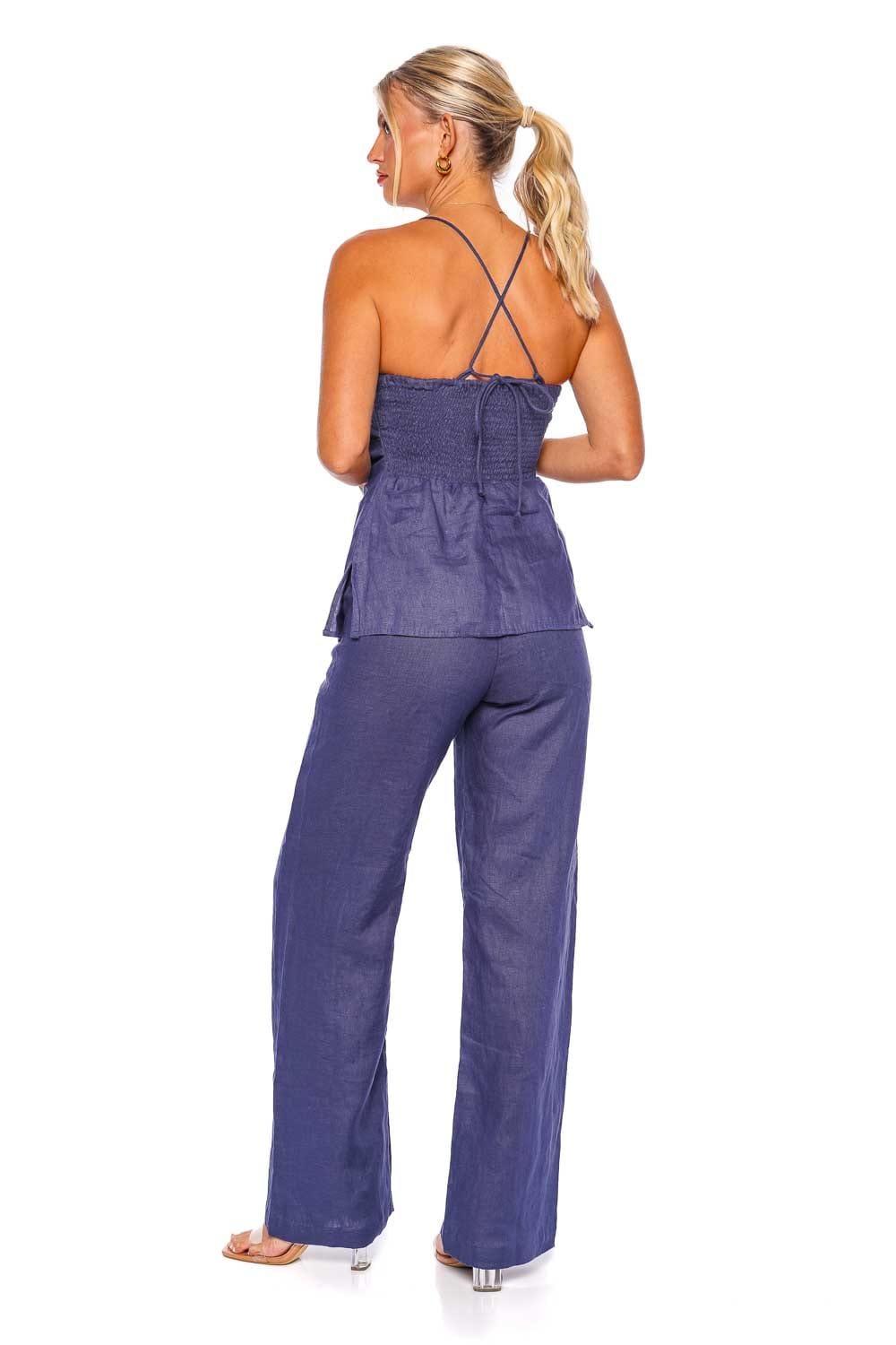 Faithfull The Brand Vincente Slate Linen Straight Leg Pant