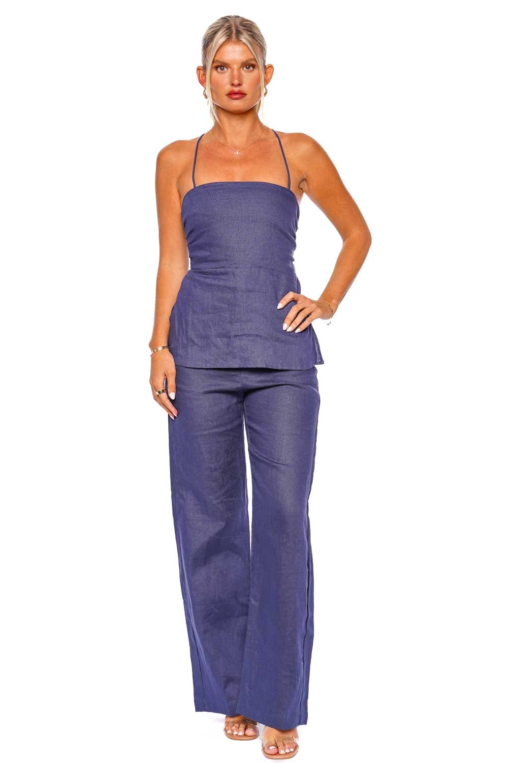 Faithfull The Brand Vincente Slate Linen Straight Leg Pant
