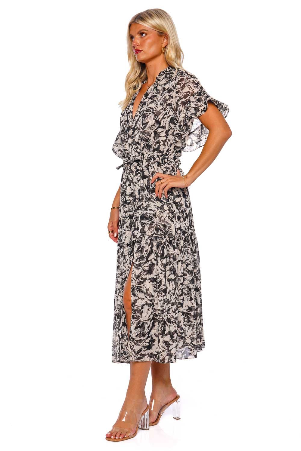 MISA LOS ANGELES Ranjana Printed Lurex Belted Midi Dress