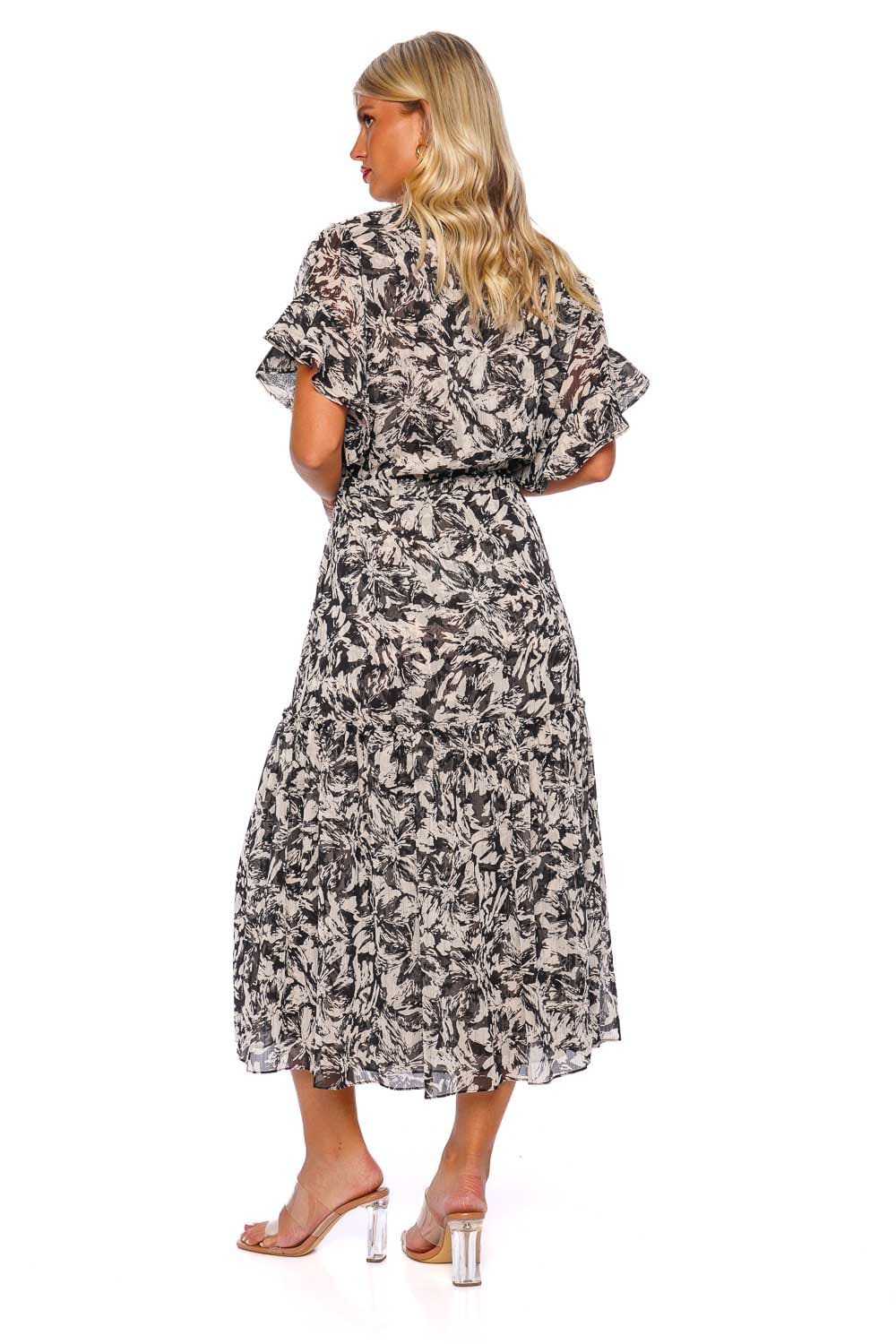 MISA LOS ANGELES Ranjana Printed Lurex Belted Midi Dress