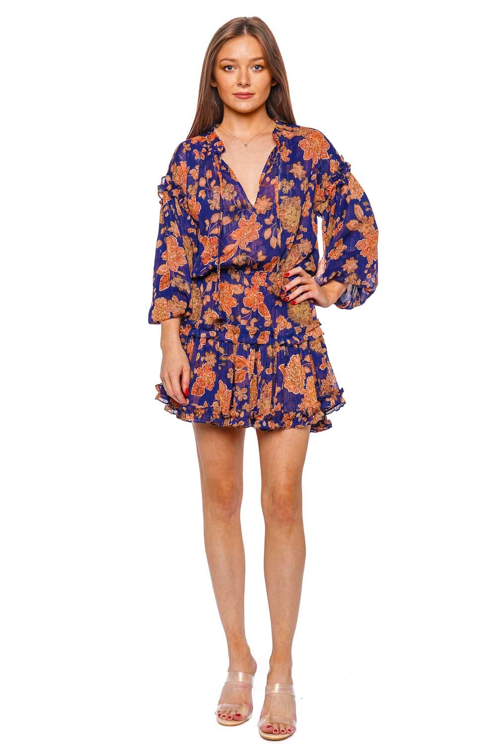 MISA LOS ANGELES Elena Blue Marigold Flora Mini Dress