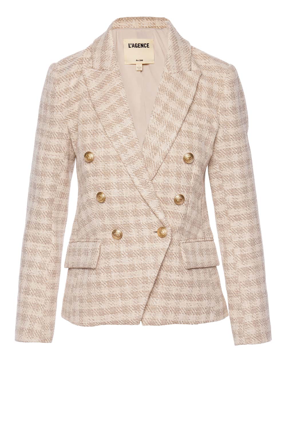 L'AGENCE Kenzie Ecru Double-Breasted Tweed Blazer