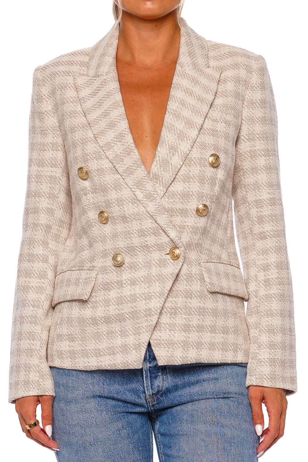L'AGENCE Kenzie Ecru Double-Breasted Tweed Blazer
