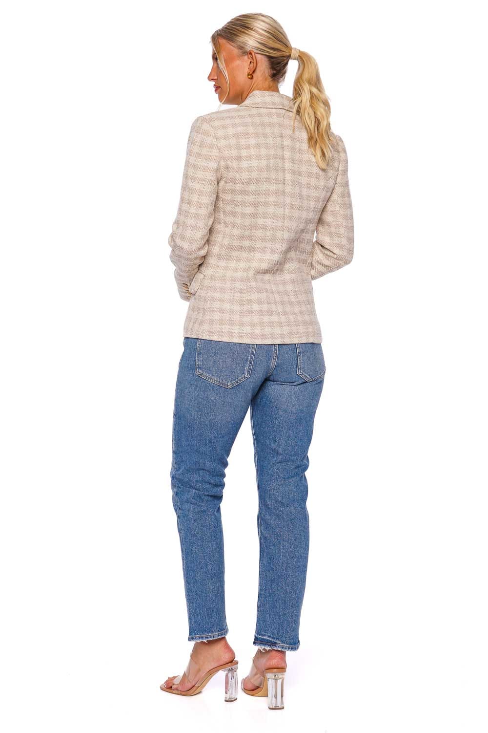 L'AGENCE Kenzie Ecru Double-Breasted Tweed Blazer