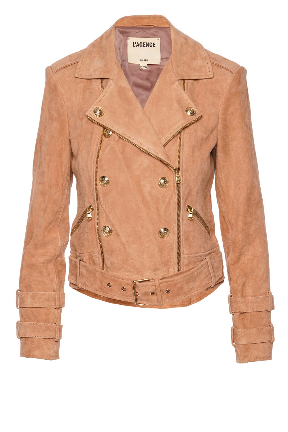 L'AGENCE Billie Cappuccino Suede Leather Belted Jacket