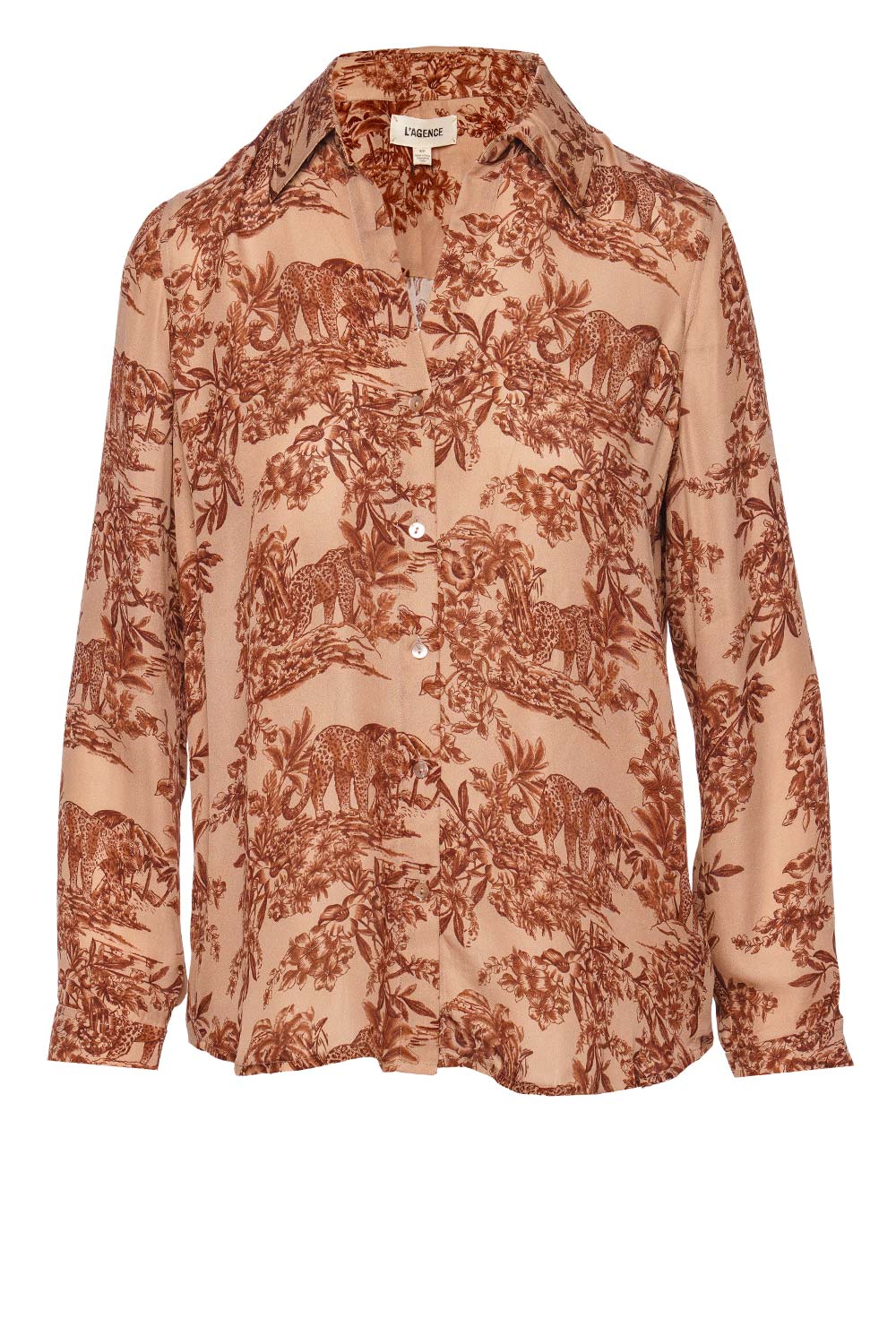 L'AGENCE Nina Printed Silk Button Down Blouse