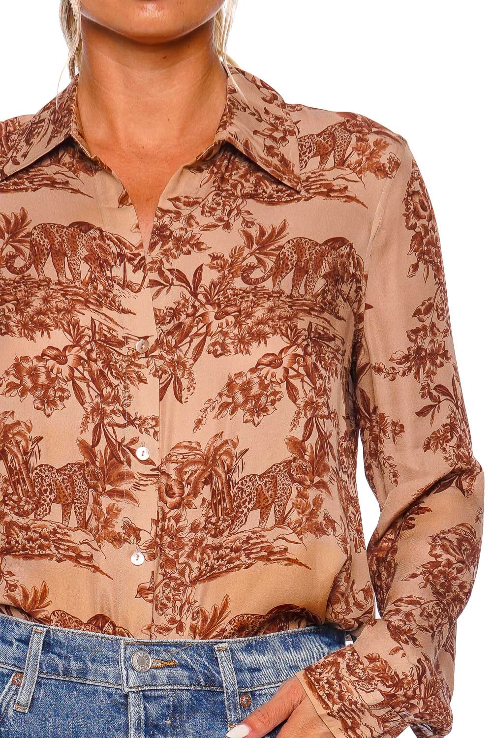 L'AGENCE Nina Printed Silk Button Down Blouse