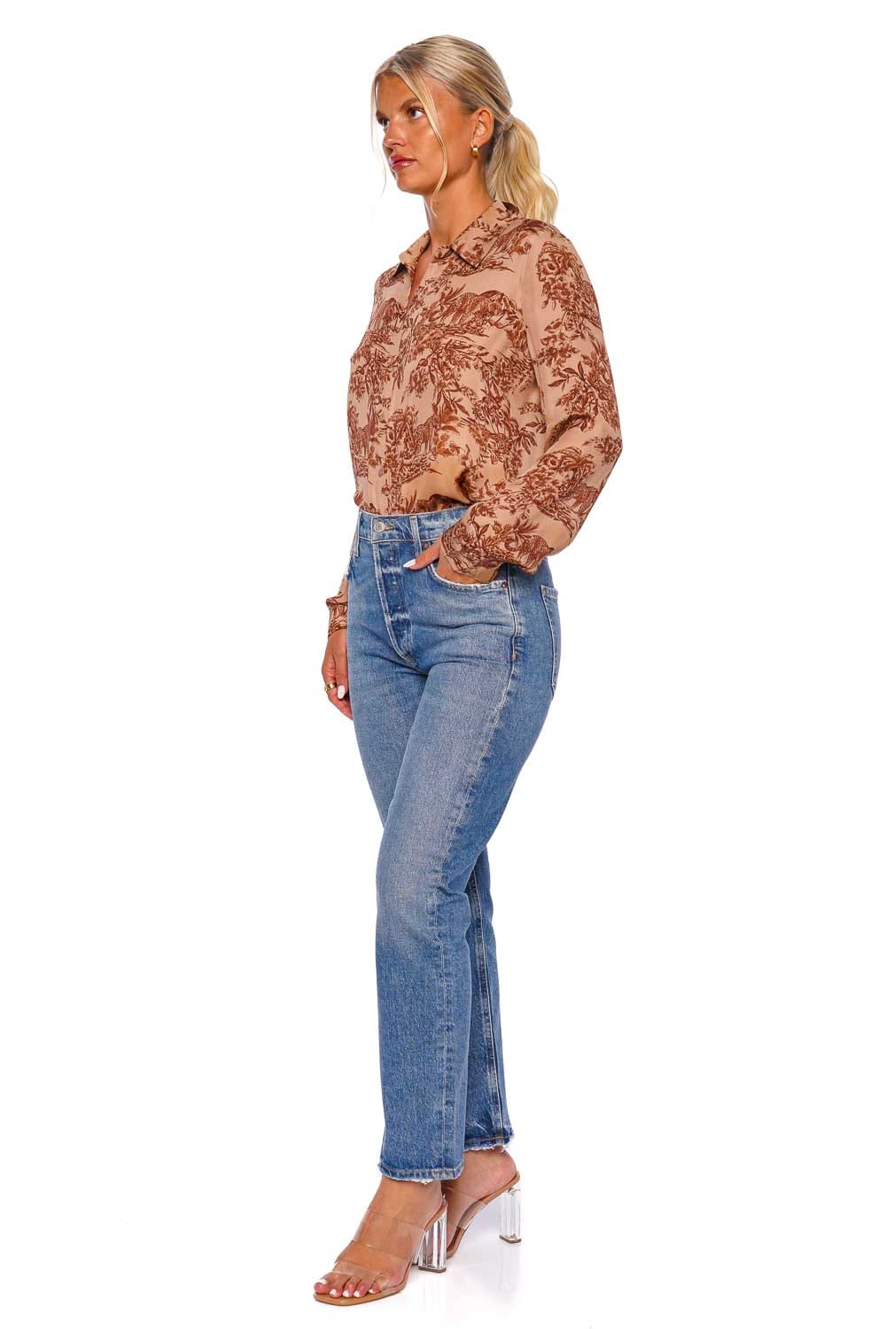 L'AGENCE Nina Printed Silk Button Down Blouse