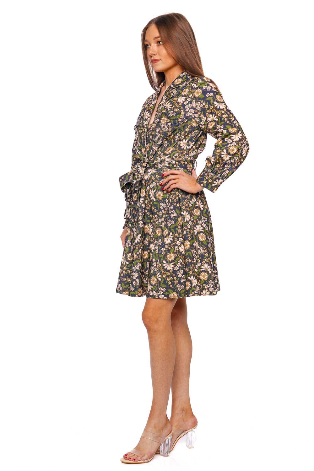 Cara Cara Leona Floral Corduroy Belted Mini Dress