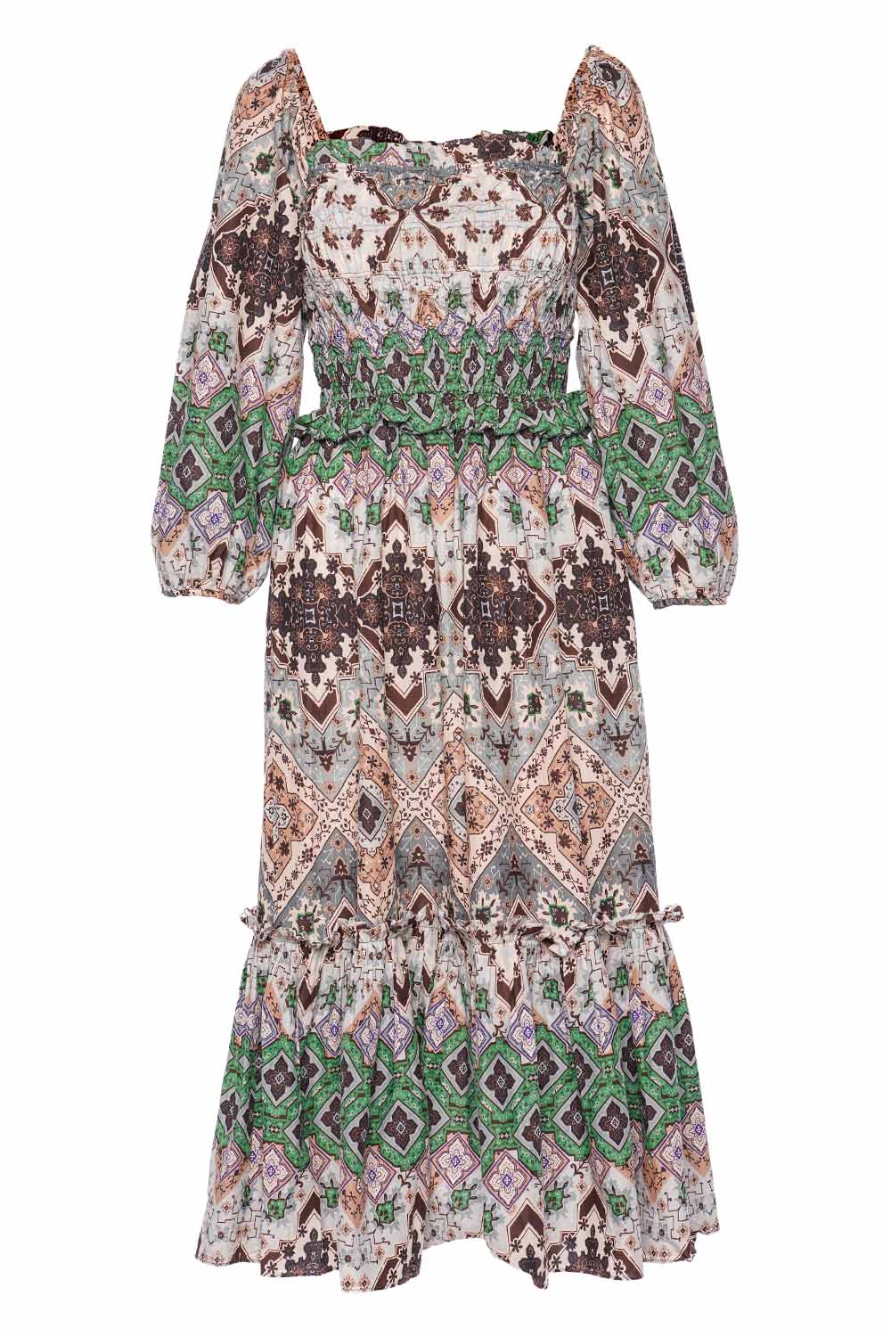 Cara Cara Natella Arona Geo Smocked Midi Dress