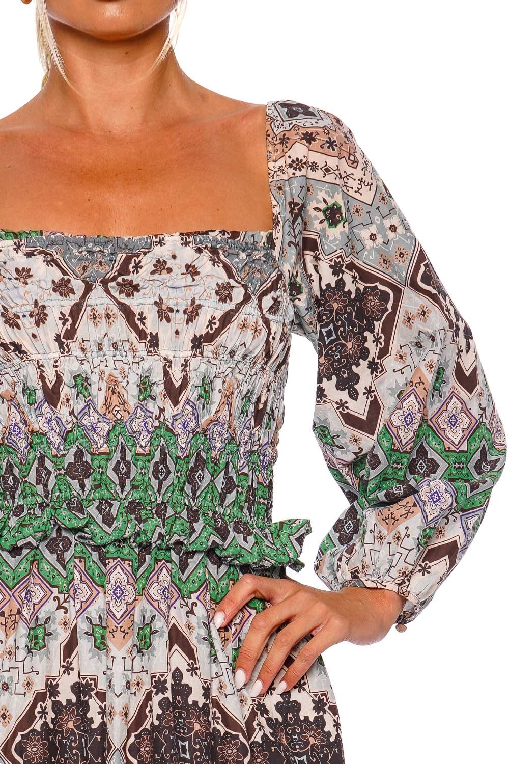 Cara Cara Natella Arona Geo Smocked Midi Dress