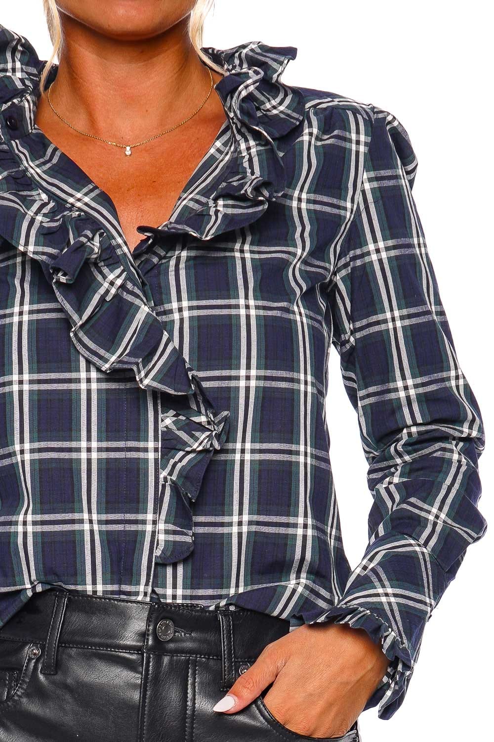 Cara Cara Anne Plaid Ruffled Button Down Blouse