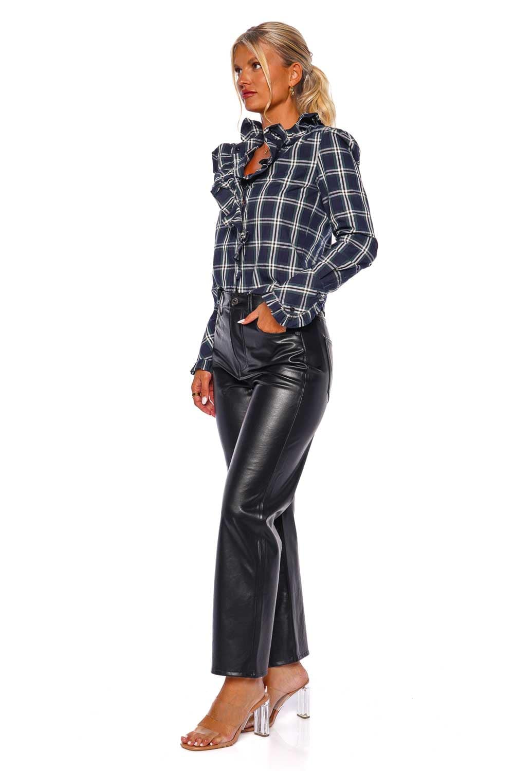 Cara Cara Anne Plaid Ruffled Button Down Blouse